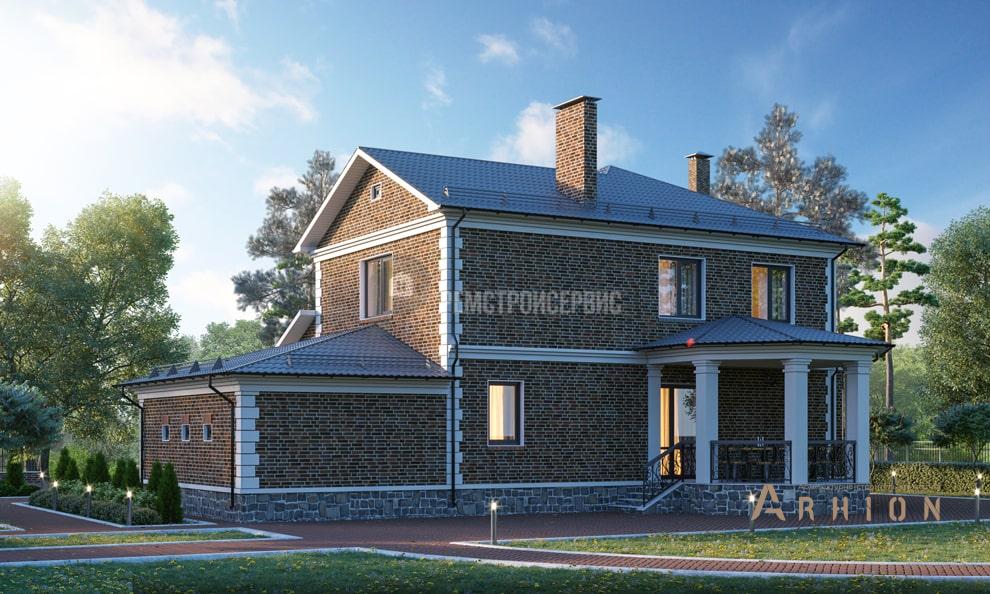 2. Проект двухэтажного дома в английском стиле с многоскатной кровлей, t-45-01, площадью - 206 кв c терассой, гаражом